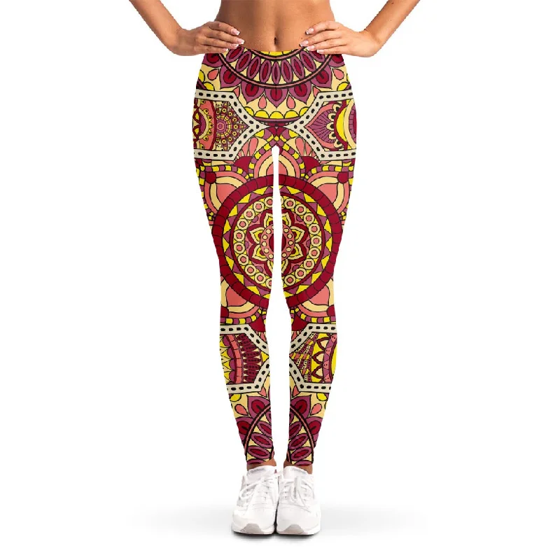 Sangria Mandala Bohemian Pattern Print Women's Leggings