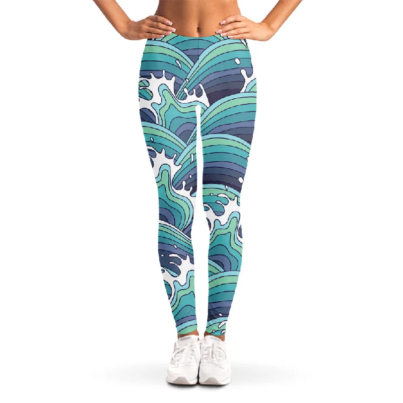 Sea Wave Surfing Pattern Print Women's Leggings