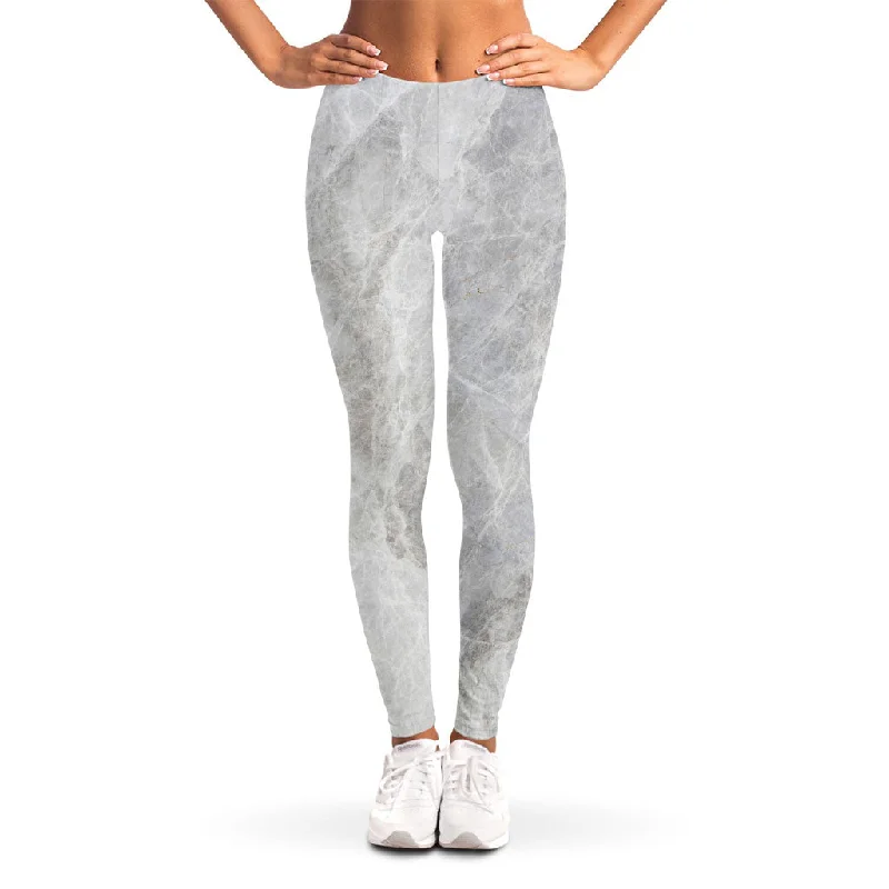 Silver Grey Marble Print Women's Leggings