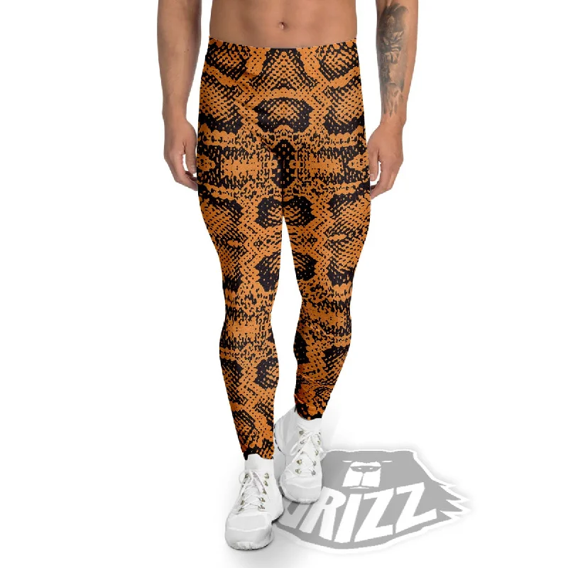 Snakeskin Orange Print Pattern Men's Leggings