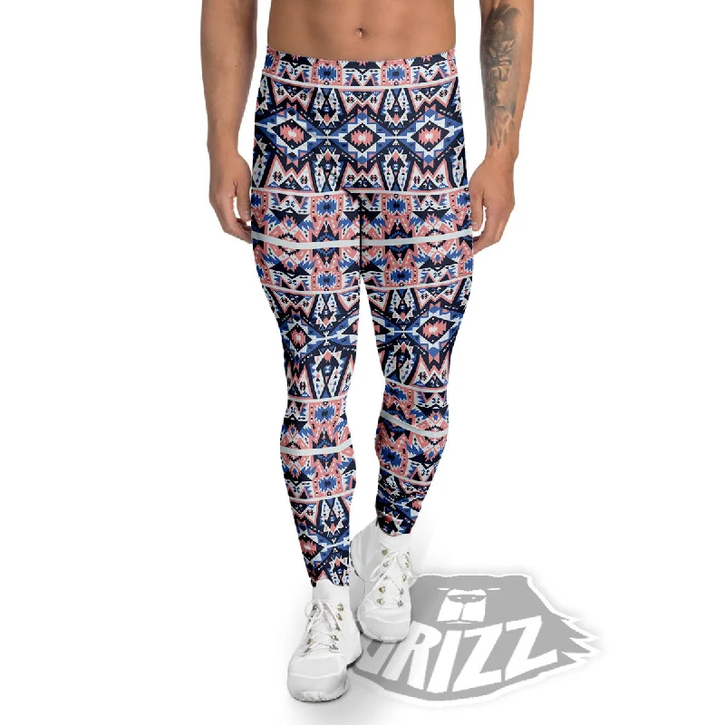 Southwestern Blue And Pink Print Pattern Men's Leggings