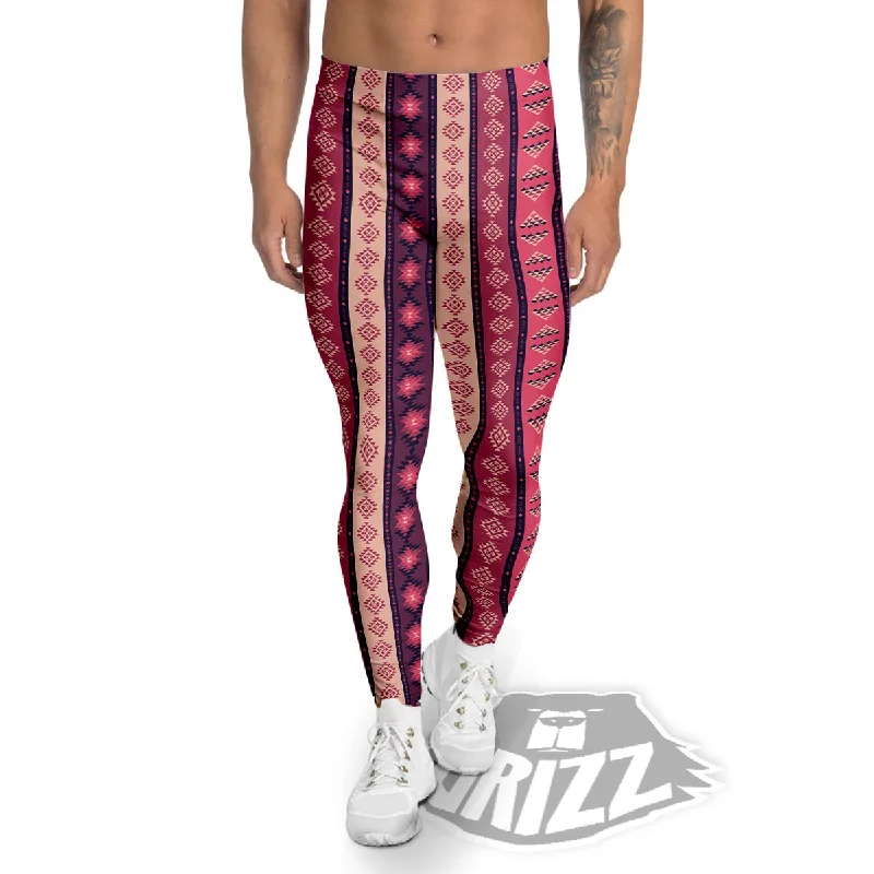 Southwestern Purple And Pink Print Pattern Men's Leggings