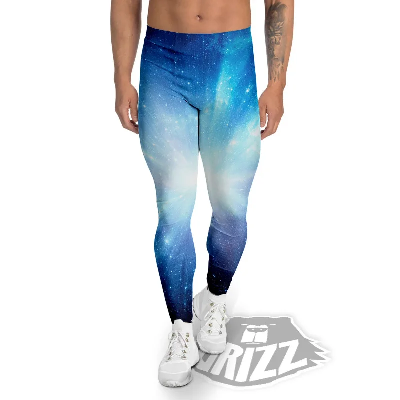 Space Light Blue Print Men's Leggings