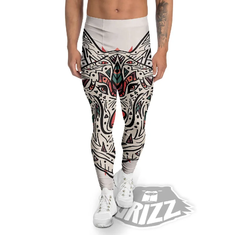 Spiritual Wolf Native American Print Men's Leggings