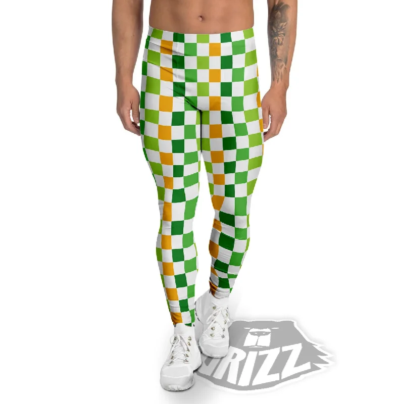 St. Patrick's Day Irish Checkered Print Men's Leggings