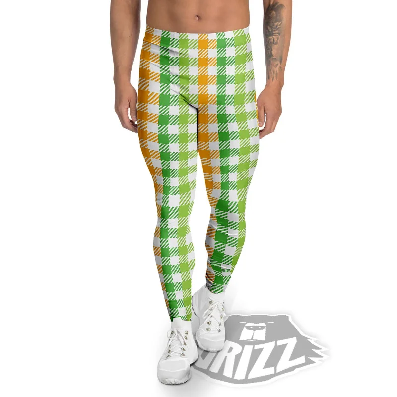 St. Patrick's Day Plaid Print Men's Leggings