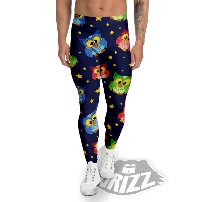 Star And Owl Print Pattern Men's Leggings