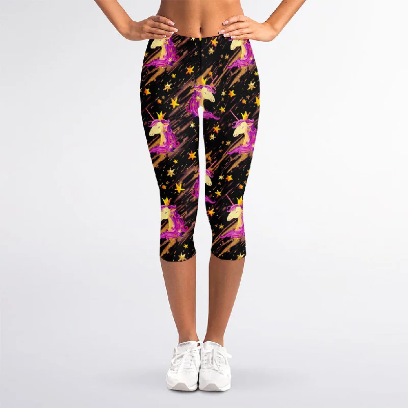 Star Fairy Unicorn Pattern Print Women's Capri Leggings