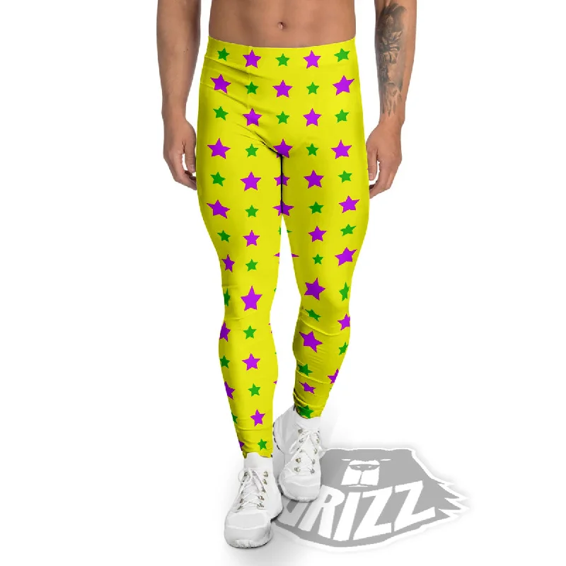 Star Mardi Gras Print Pattern Men's Leggings