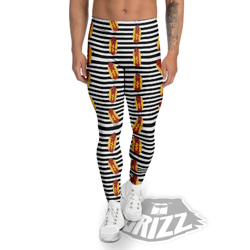 Striped Hot Dog Print Pattern Men's Leggings