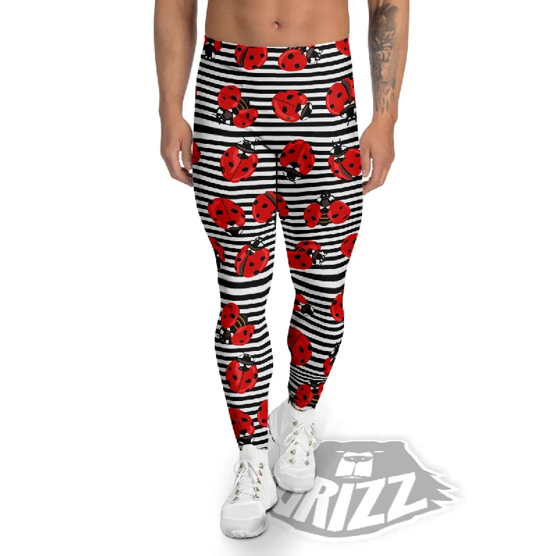 Striped Ladybug Print Pattern Men's Leggings