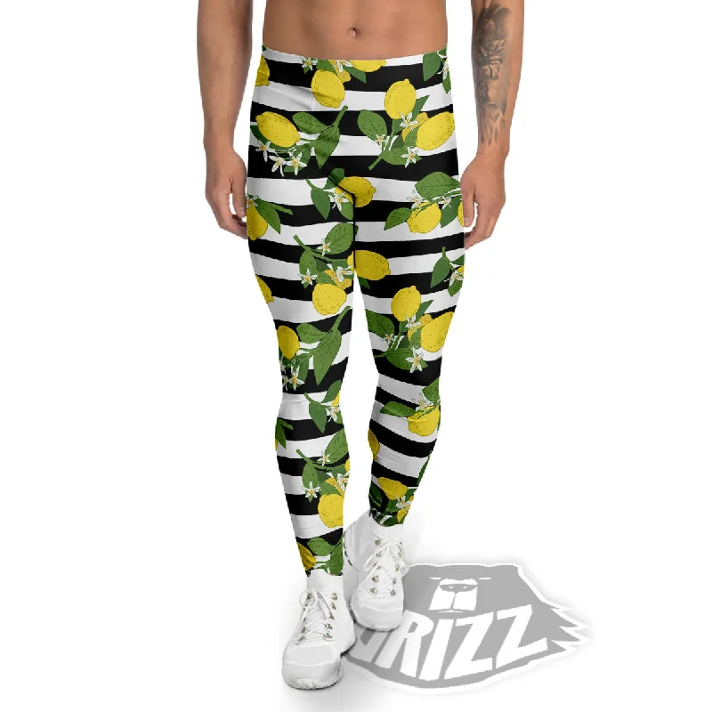 Striped Lemon Print Pattern Men's Leggings