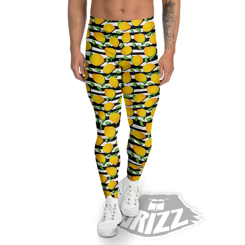 Striped Mango Fruit Print Pattern Men's Leggings