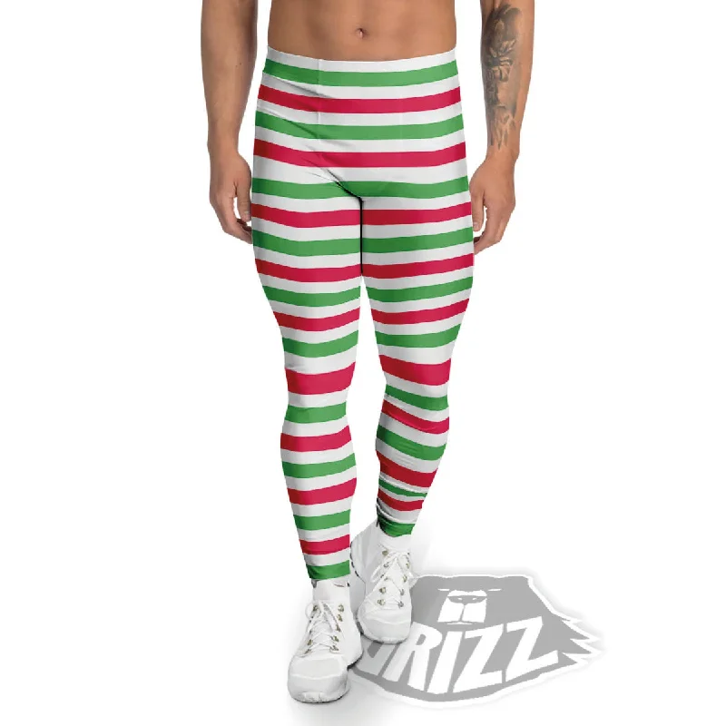 Striped Merry Christmas Print Pattern Men's Leggings