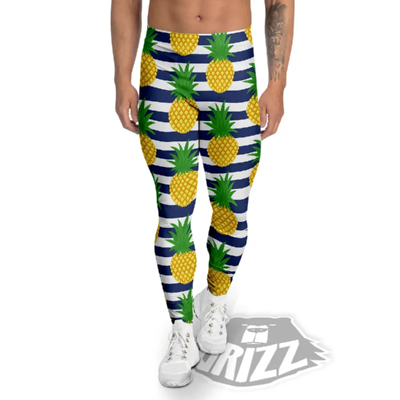 Striped Pineapple Print Pattern Men's Leggings