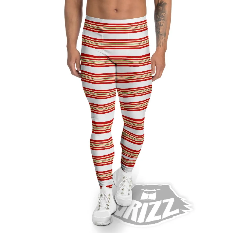 Stripes Merry Christmas Print Pattern Men's Leggings