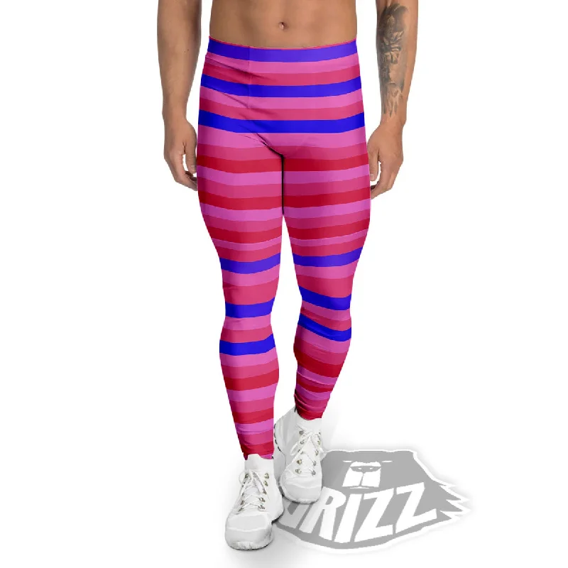 Stripes Pink Red And Blue Print Men's Leggings