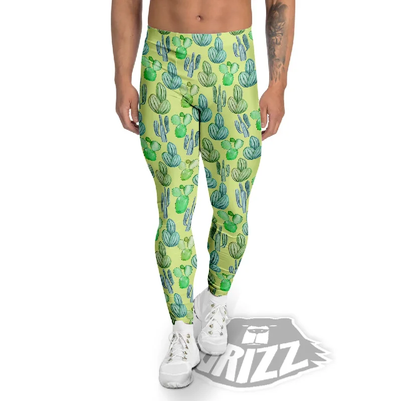 Succulent And Pastel Cactus Print Men's Leggings