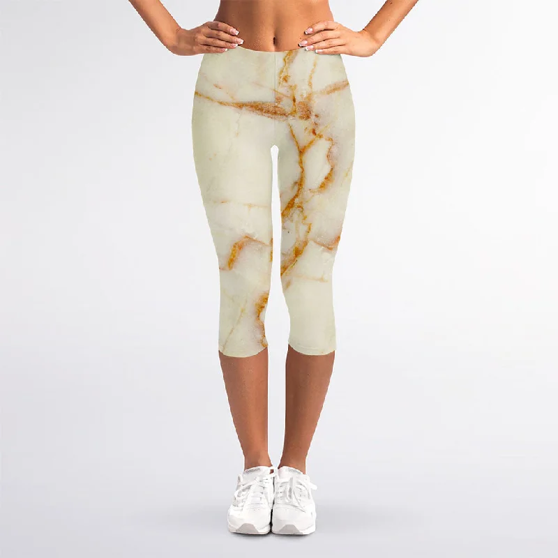 Sugar Brown Marble Print Women's Capri Leggings