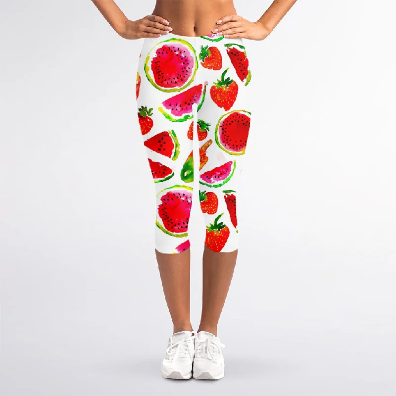 Summer Fruits Watermelon Pattern Print Women's Capri Leggings