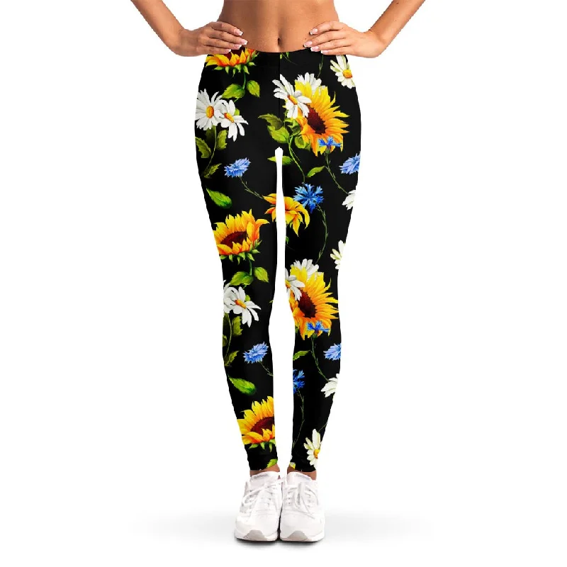 Sunflower Chamomile Pattern Print Women's Leggings