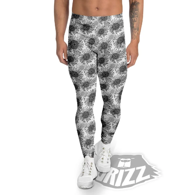 Sunflower Hand Drawn Print Pattern Men's Leggings