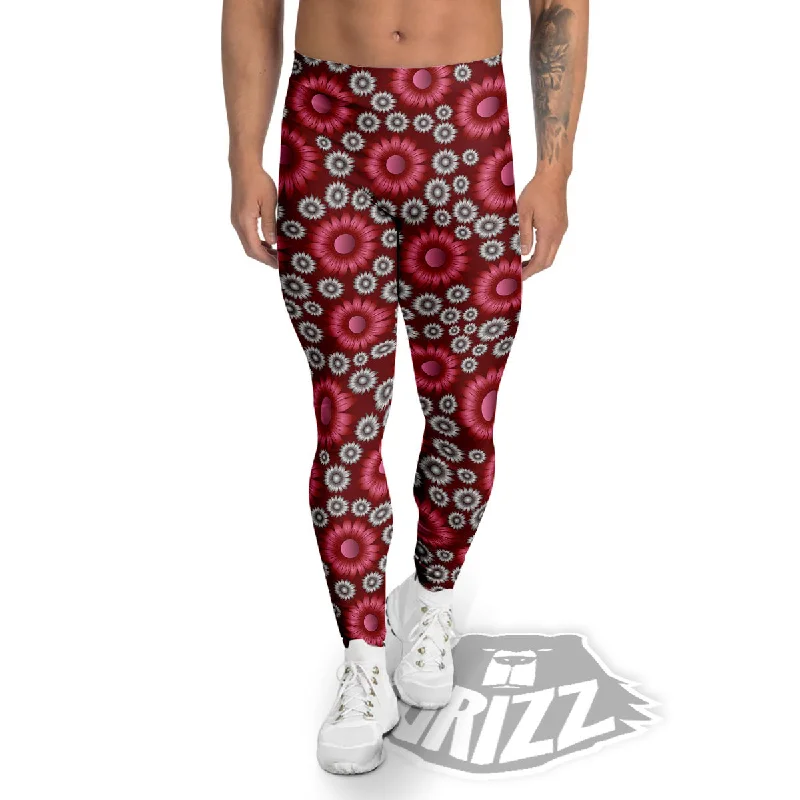 Sunflower Magenta Pink Print Pattern Men's Leggings