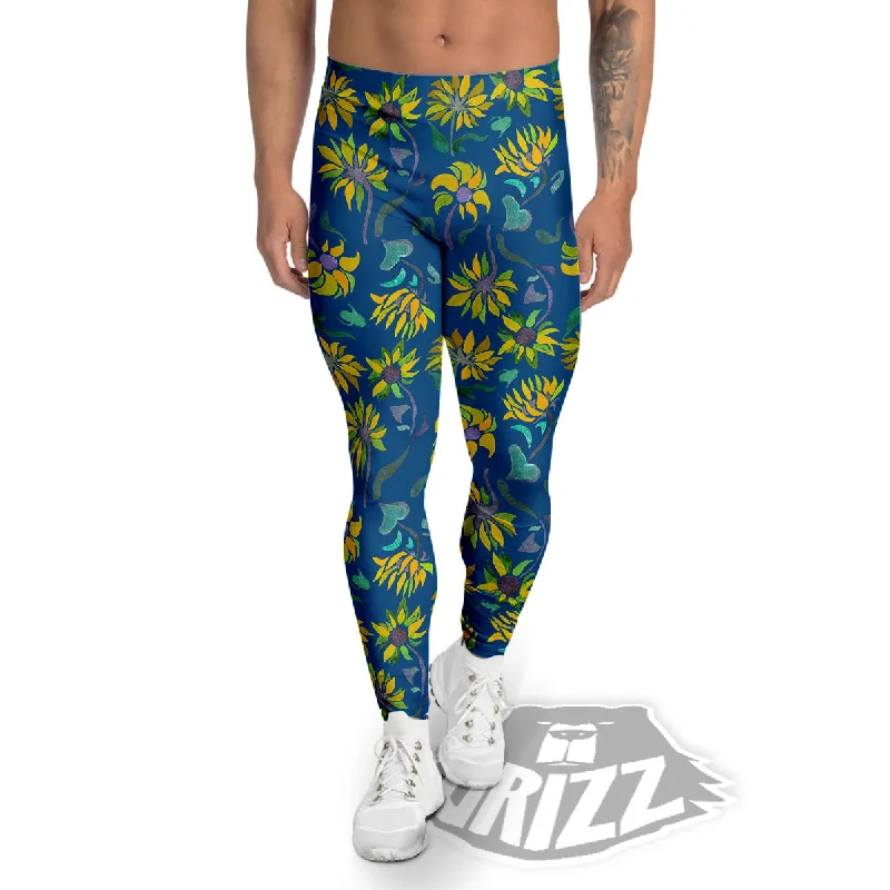 Sunflower Navy Print Pattern Men's Leggings