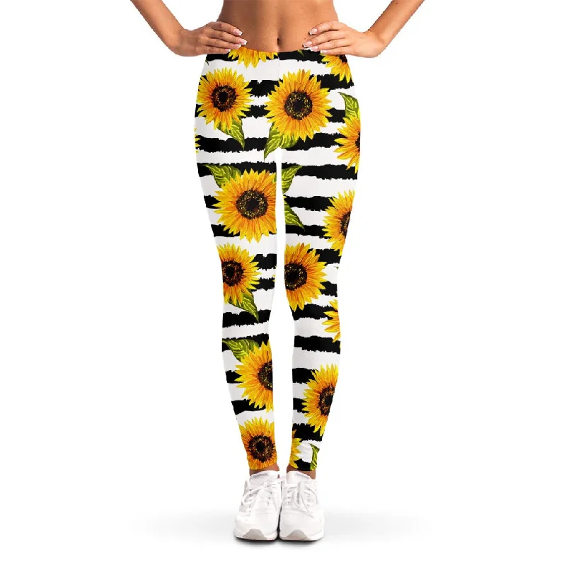 Sunflower Striped Pattern Print Women's Leggings