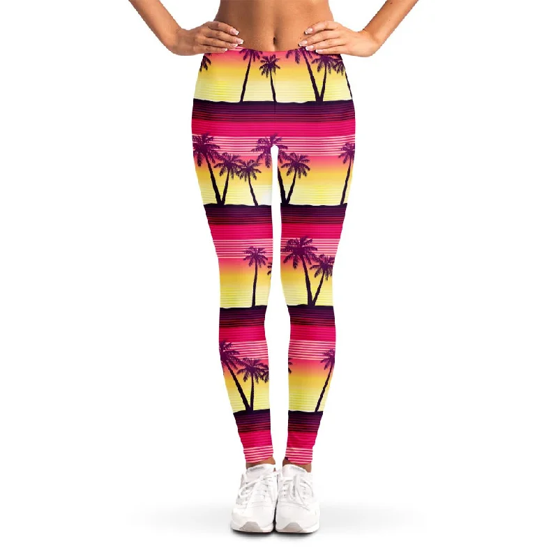 Sunset Palm Tree Pattern Print Women's Leggings