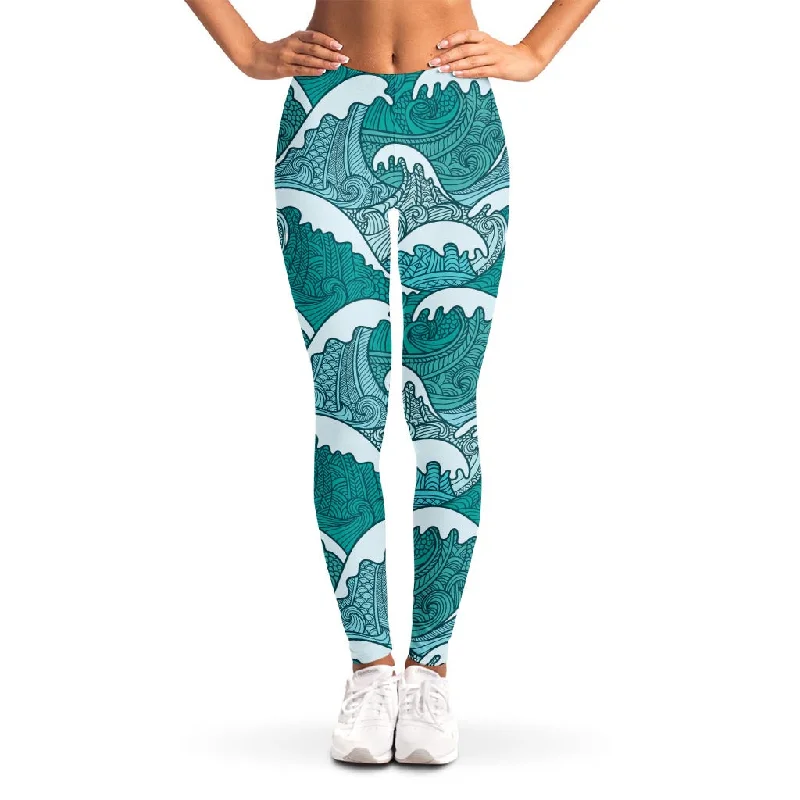 Surfing Wave Pattern Print Women's Leggings