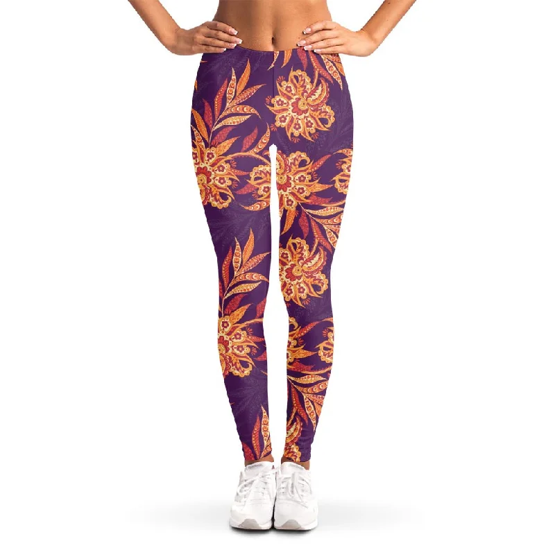 Tangerine Floral Bohemian Pattern Print Women's Leggings