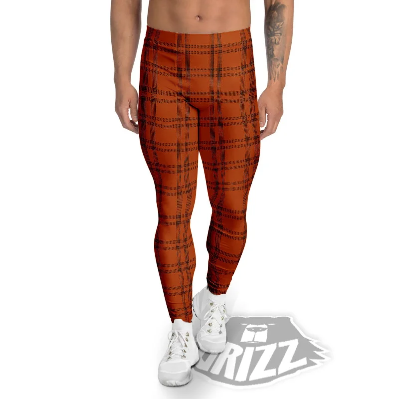 Tattersall Orange Print Pattern Men's Leggings