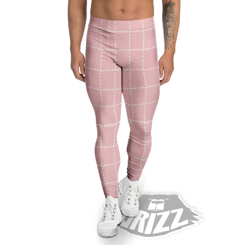 Tattersall Pastel Pink Print Pattern Men's Leggings