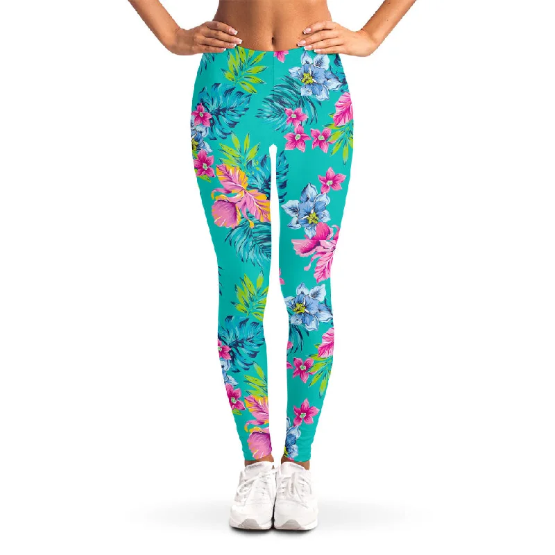 Teal Aloha Tropical Pattern Print Women's Leggings