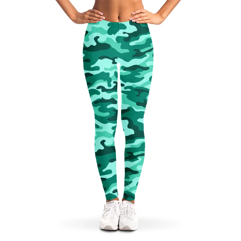 Teal Camouflage Print Women's Leggings