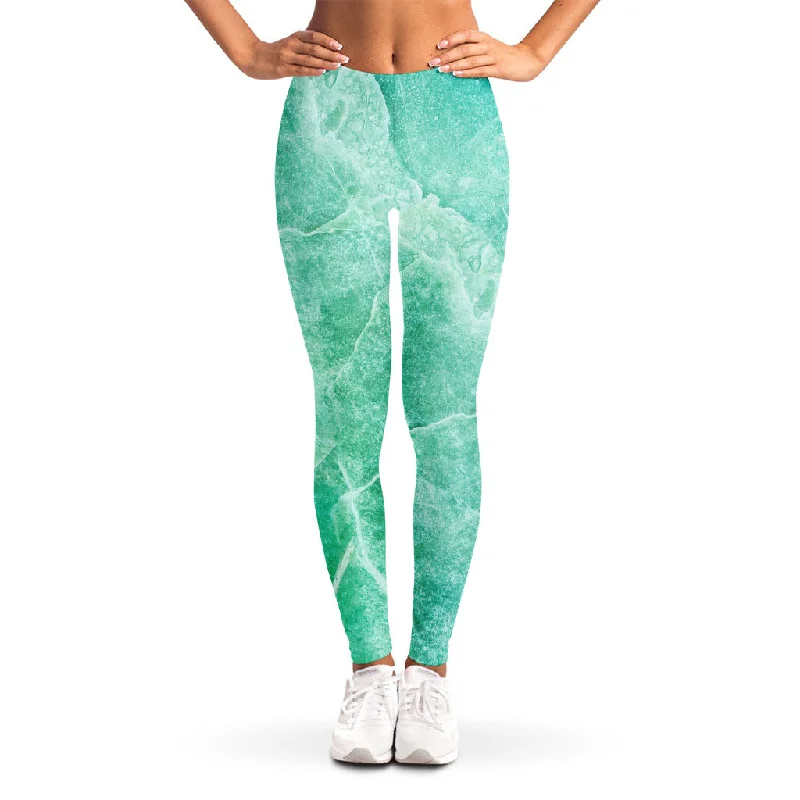 Teal Marble Print Women's Leggings