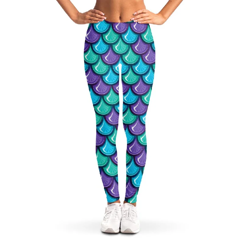 Teal Mermaid Scales Pattern Print Women's Leggings