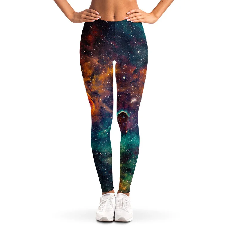 Teal Orange Universe Galaxy Space Print Women's Leggings