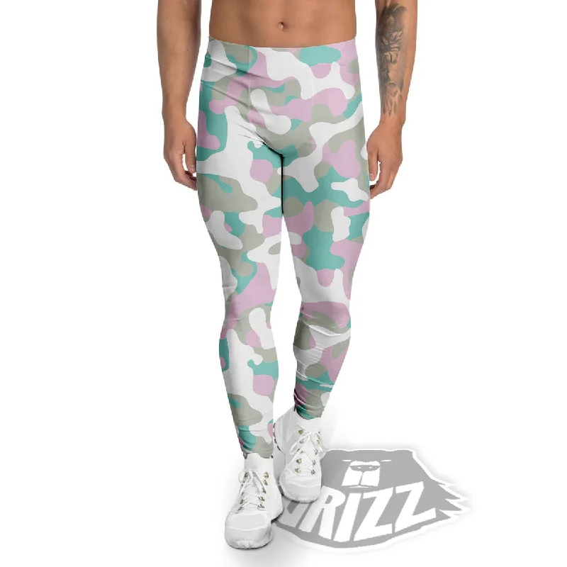 Teal Pastel And Purple Camouflage Print Men's Leggings