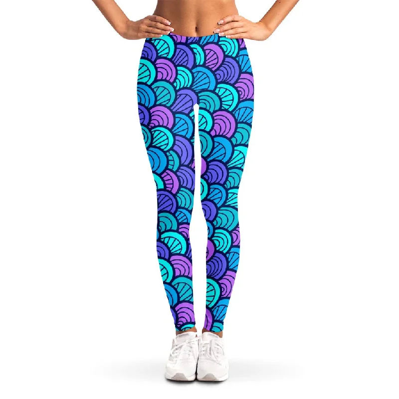 Teal Pink Mermaid Scales Pattern Print Women's Leggings