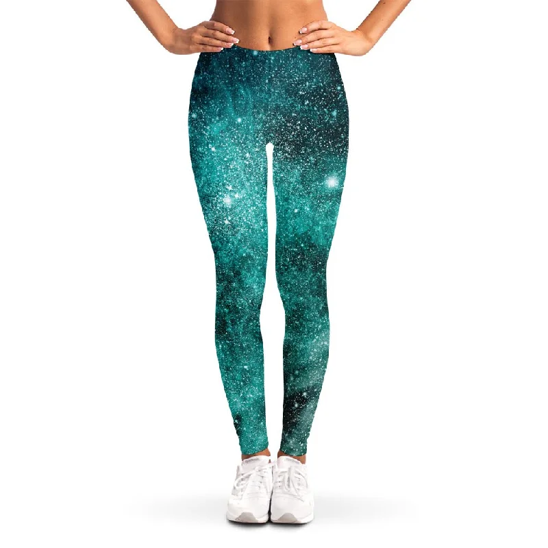 Teal Stardust Galaxy Space Print Women's Leggings