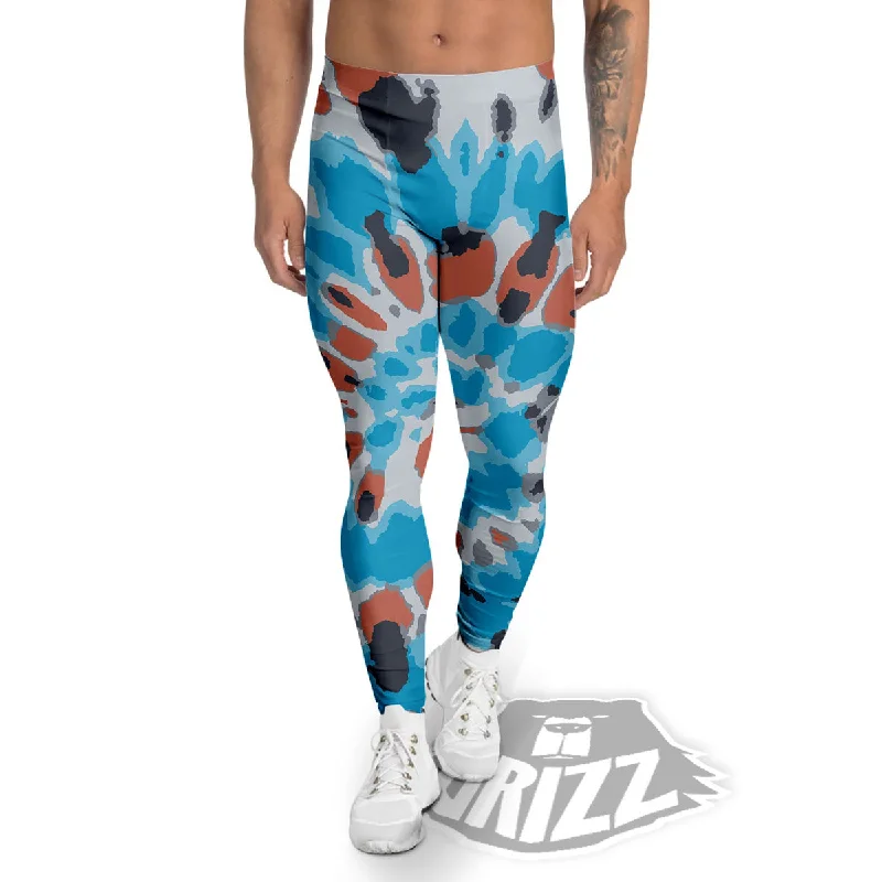 Tie Dye Blue And Orange Print Men's Leggings