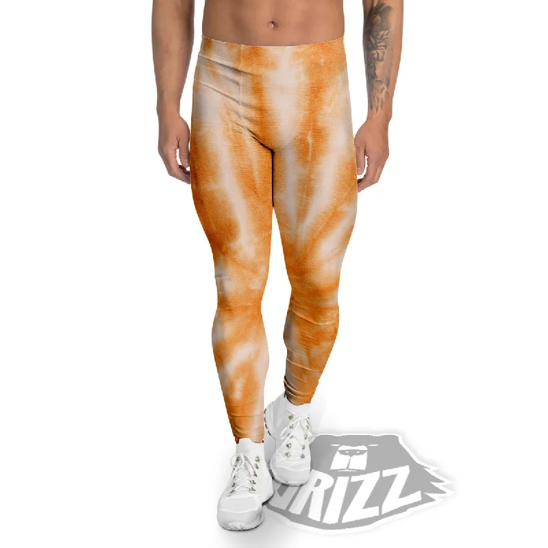 Tie Dye Orange Print Men's Leggings