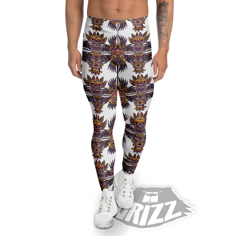 Tiki Mask Ornament Print Pattern Men's Leggings