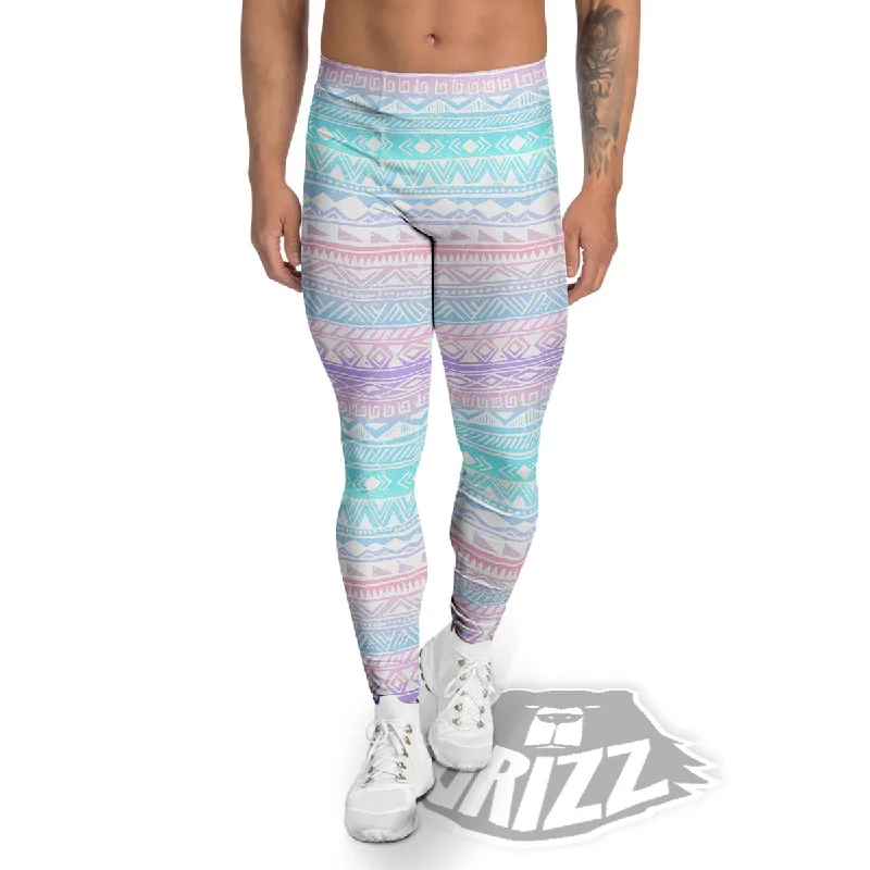 Tribal Aztec Pastel Print Pattern Men's Leggings