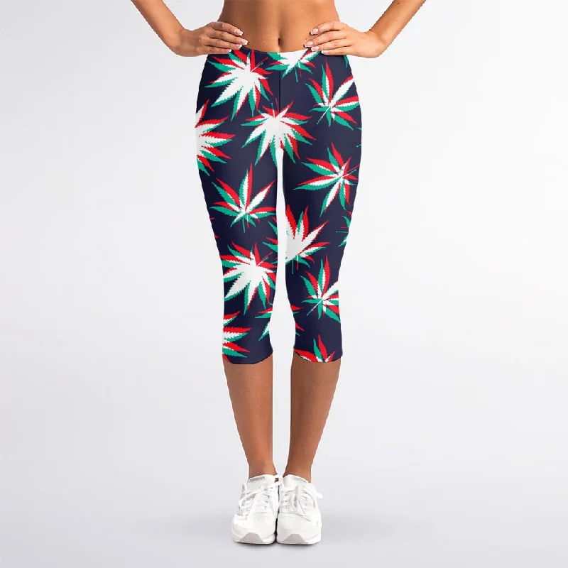 Trippy Hemp Leaves Reggae Pattern Print Women's Capri Leggings