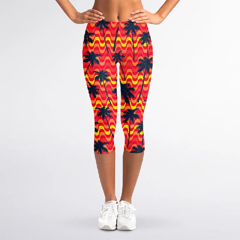 Trippy Palm Tree Pattern Print Women's Capri Leggings