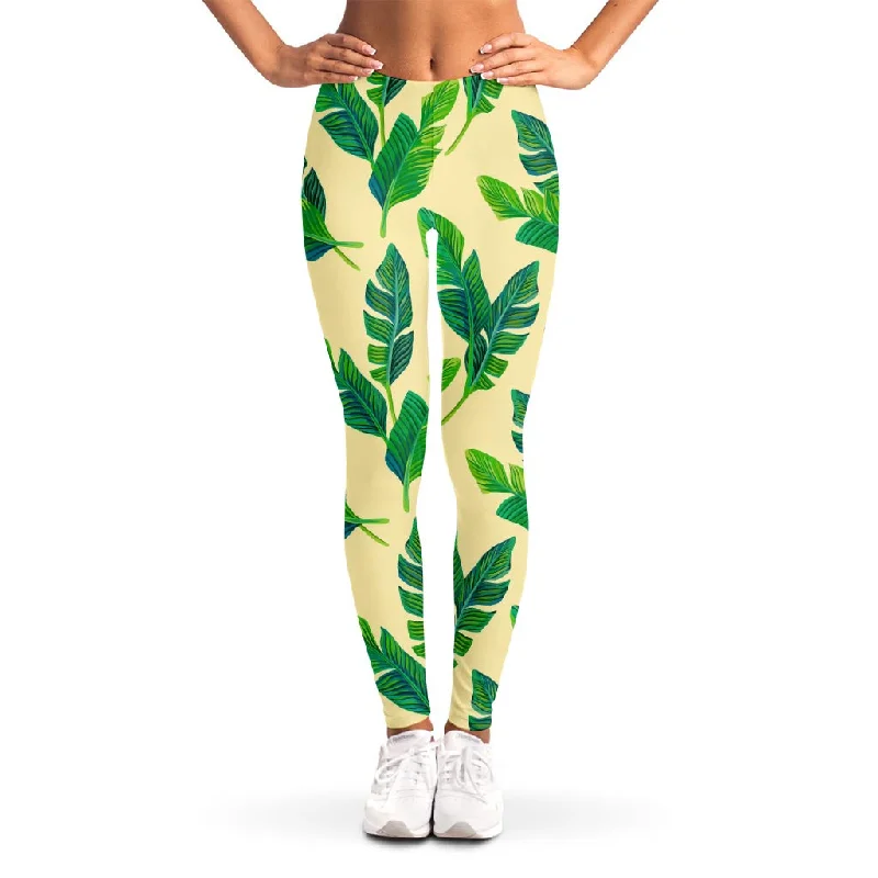 Tropical Banana Palm Leaf Pattern Print Women's Leggings