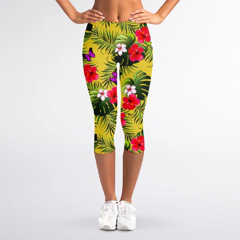 Tropical Exotic Hawaiian Pattern Print Women's Capri Leggings